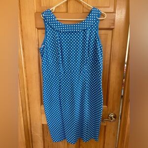 Lands' End Blue and White Polka Dot Knee Length Dress